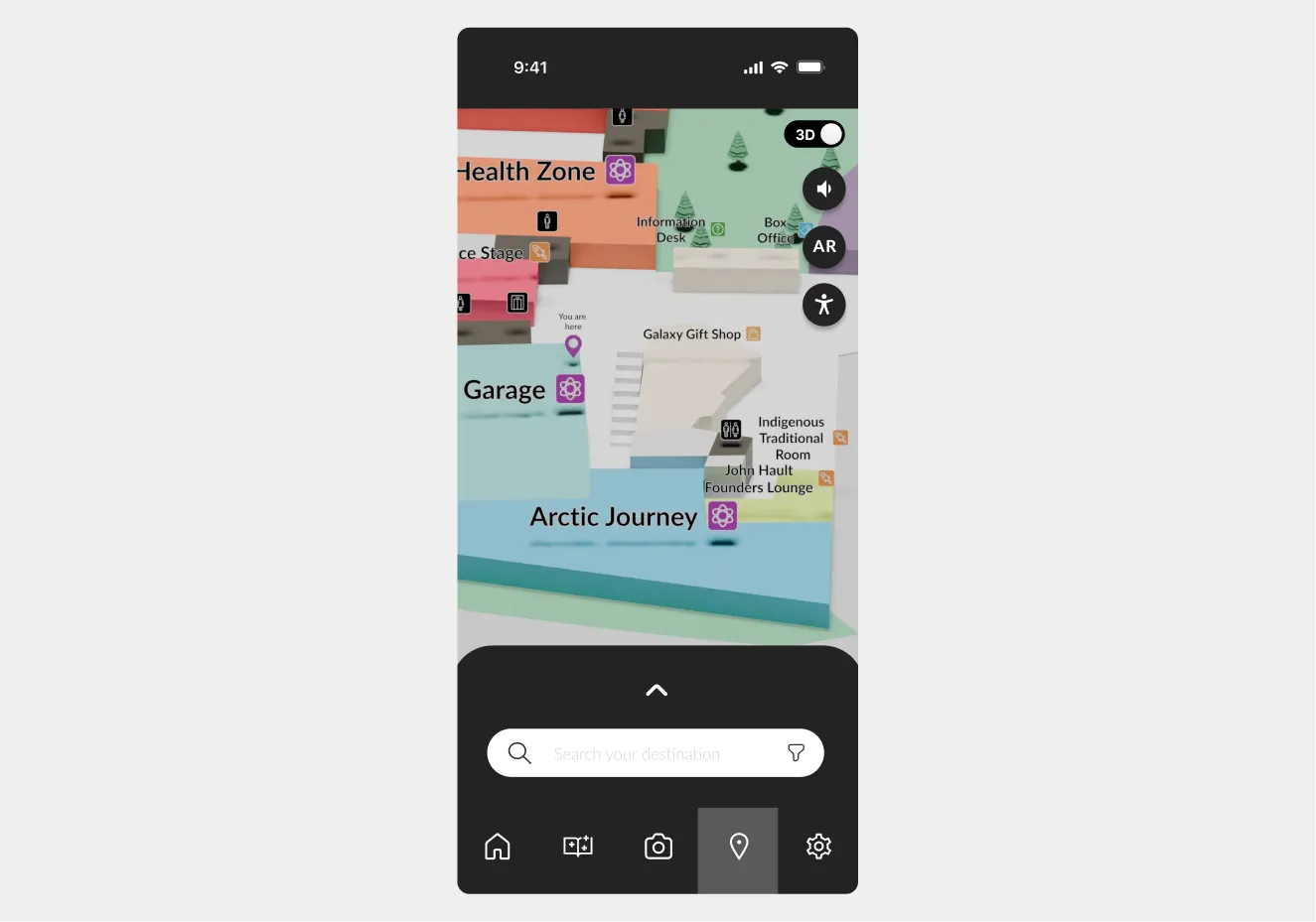 Our initial design of the science centre map without consideration for accessibility or technical issues.