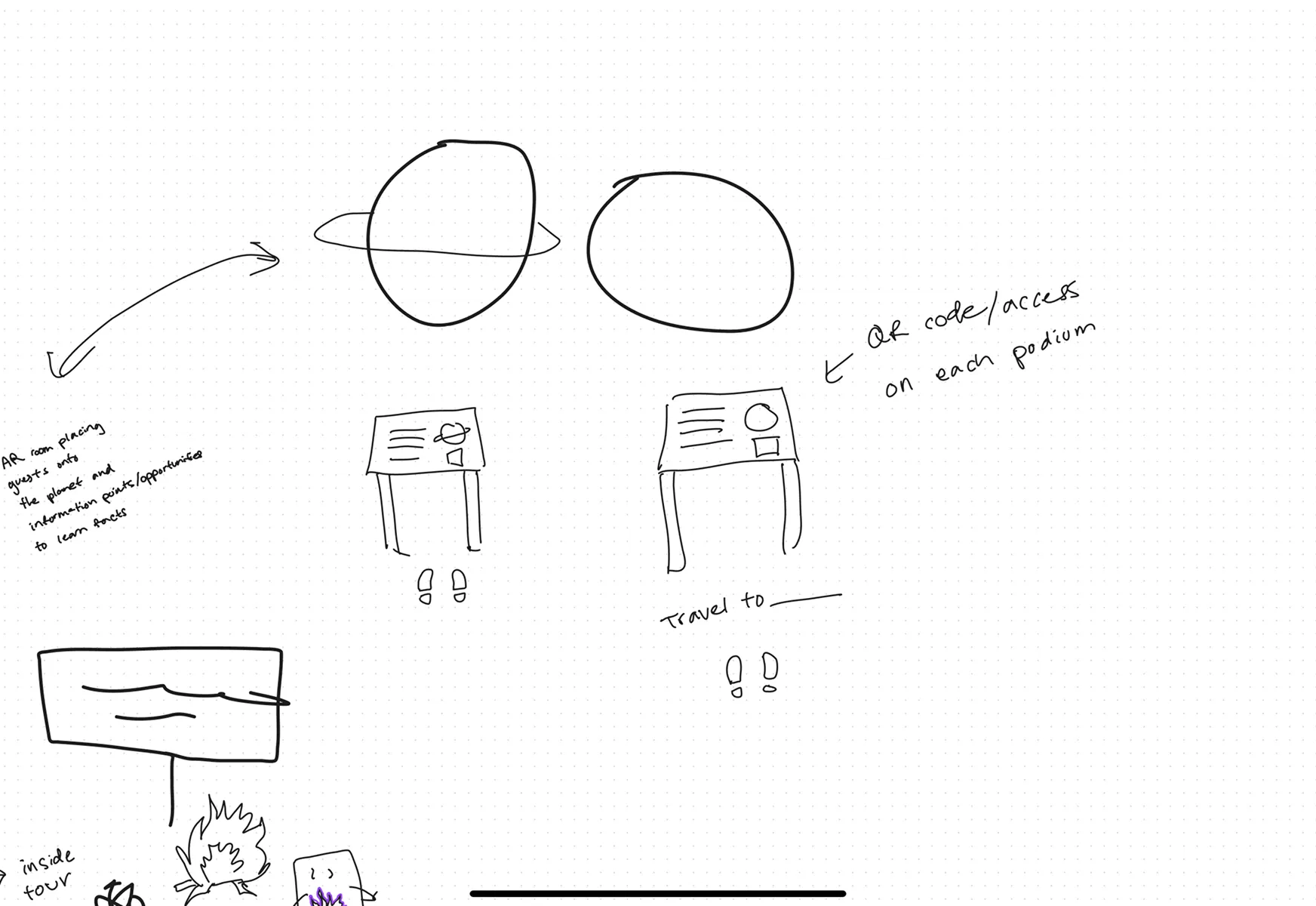 Users scan QR codes at themed podiums to “travel” between planets. Each station offers AR content, placing guests in planetary settings with immersive fact-based exploration.