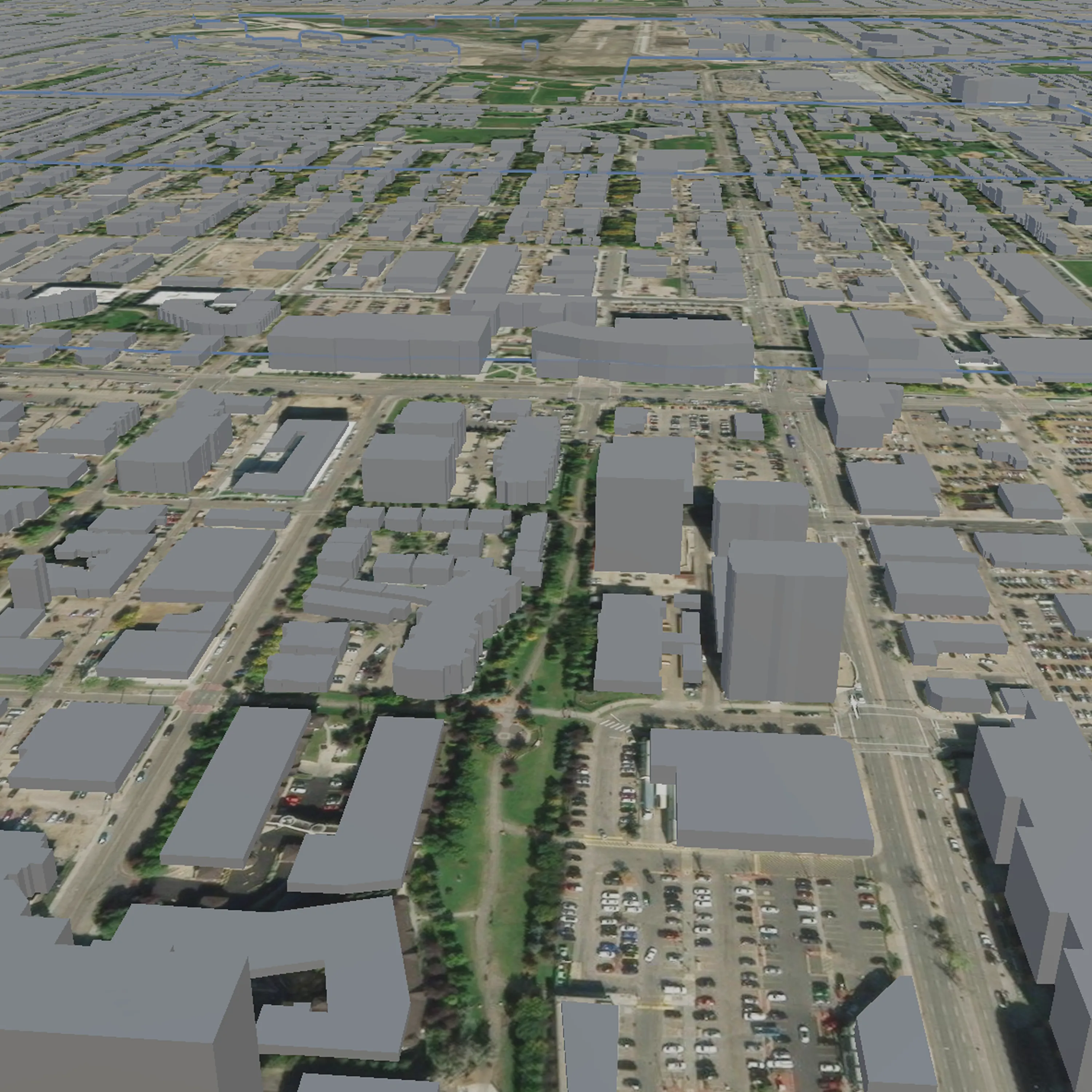 VR view of Edmonton’s 3D cityscape rendered in unrendered 3D blocks.